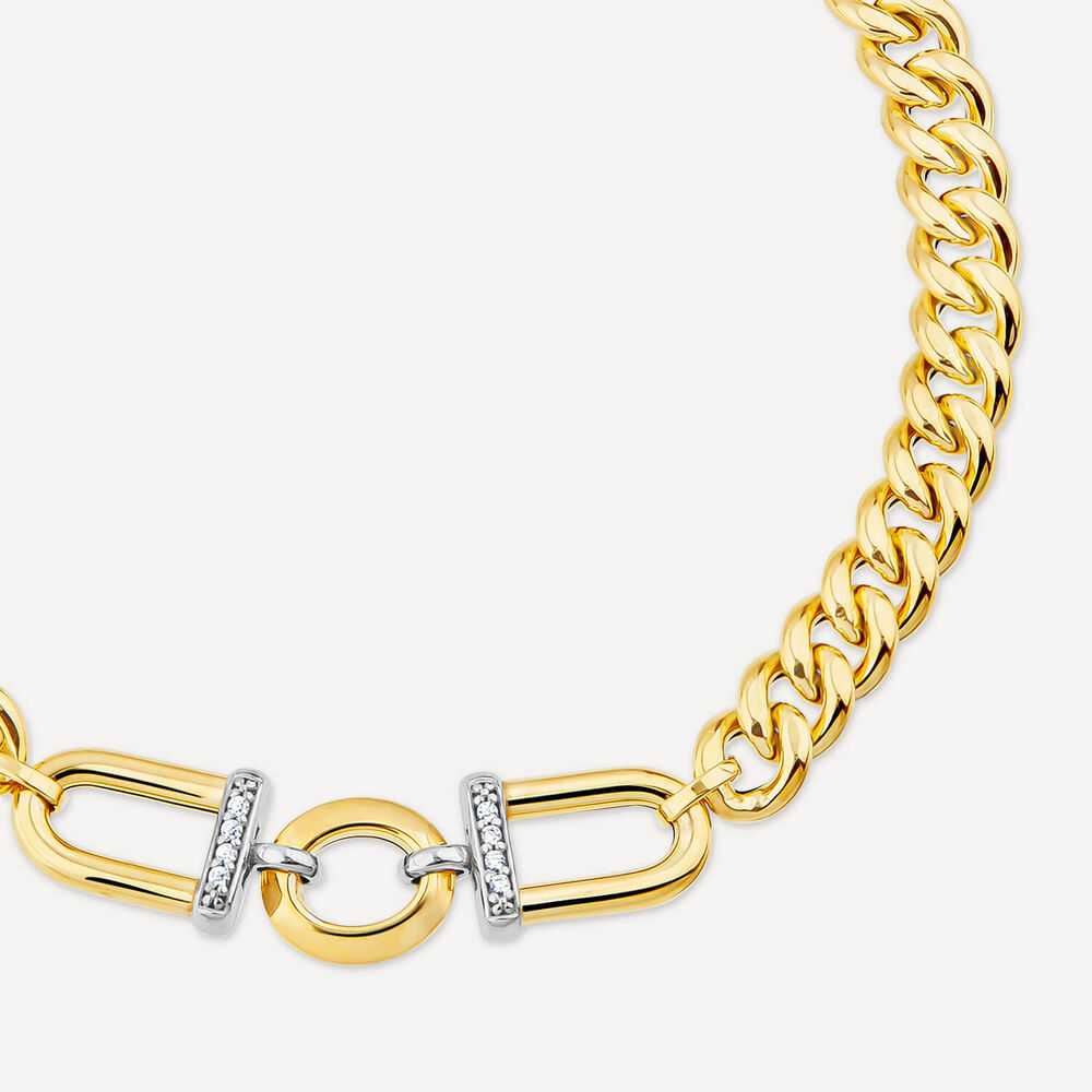 9ct Yellow Gold Stirrup Set Cubic Zirconia Curb Bracelet