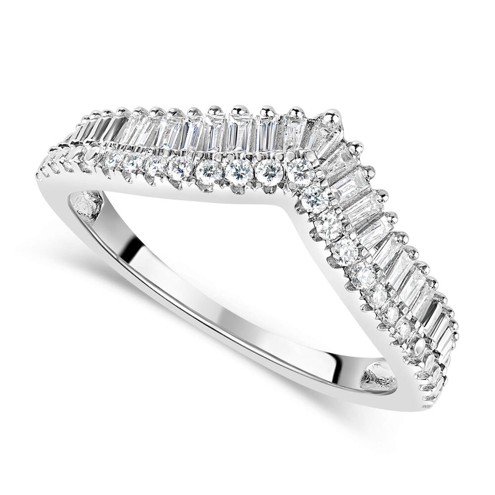 9ct White Gold 2-Row 0.25ct Diamond Wishbone Ladies' Ring