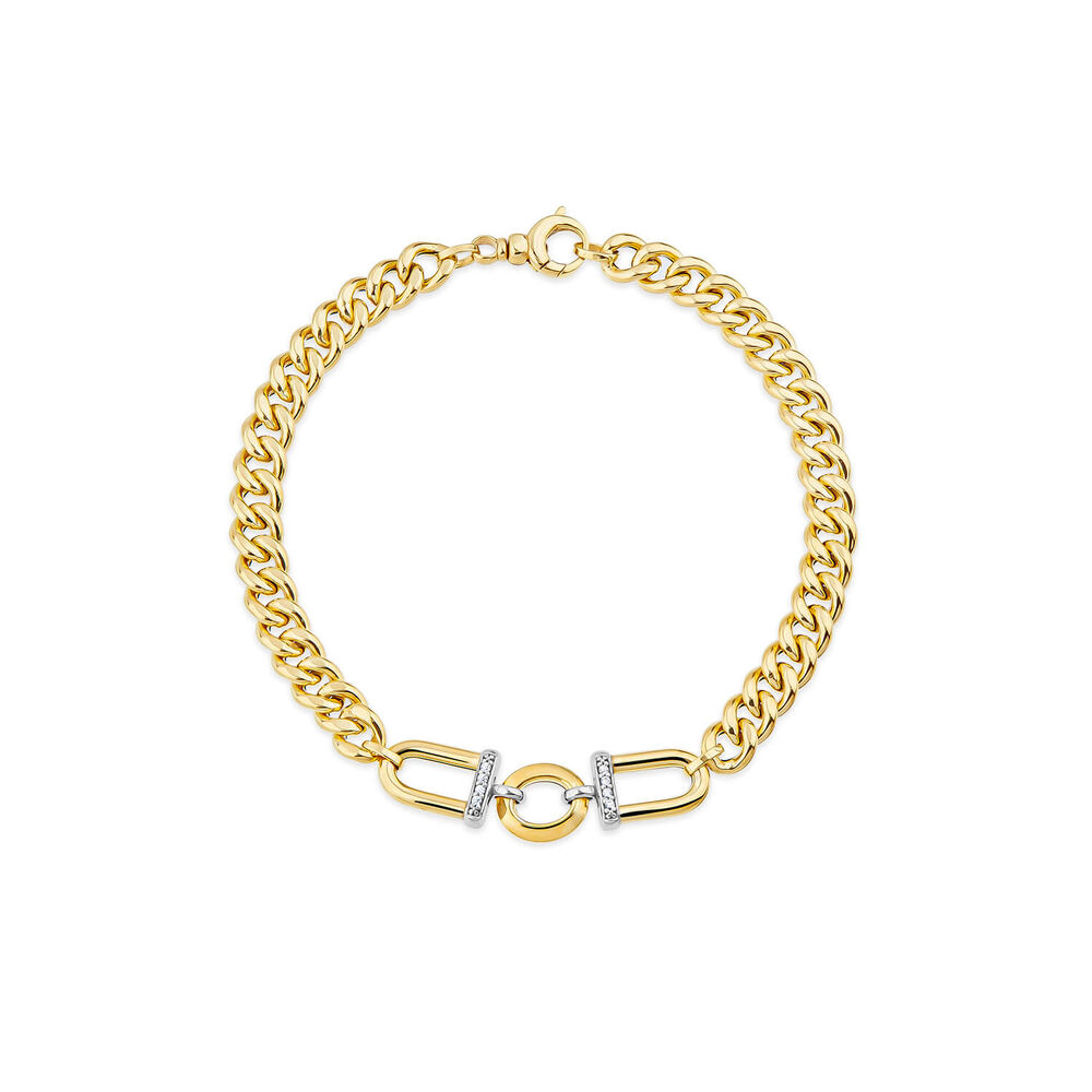 9ct Yellow Gold Stirrup Set Cubic Zirconia Curb Bracelet